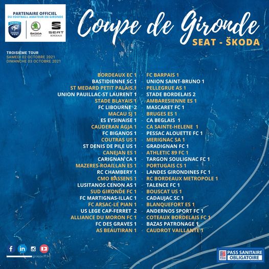 Nos seniors se déplaceront à Canejan pour le 3eme tour de coupe de Gironde.COUPE
