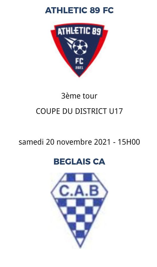 🔔⚠️🏆🏆MATCH DE COUPE DE DISTRICT 🔴⚪🔵 Salut à tous notre équipe U17 rencontre le C
